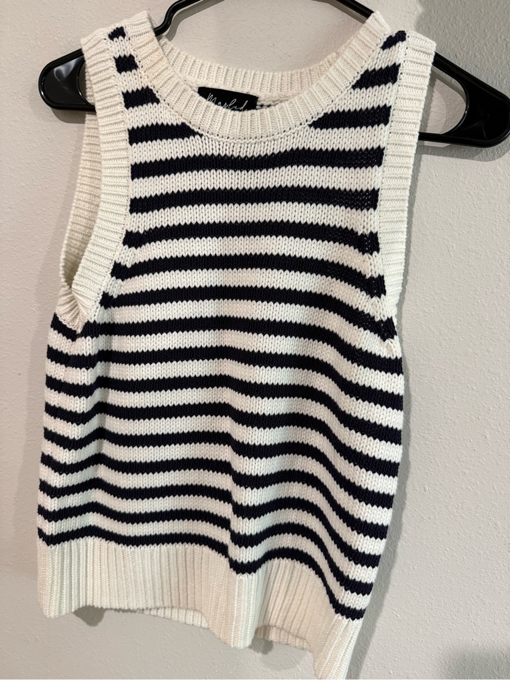 Striped Knit Tank Sweater - White & Navy